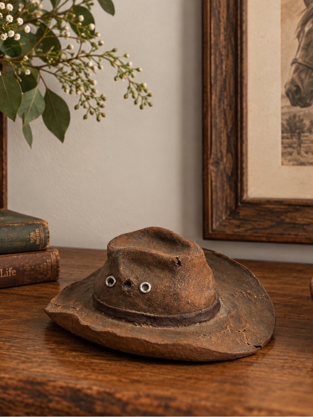 Vintage Brown Distressed Hat Paperweight